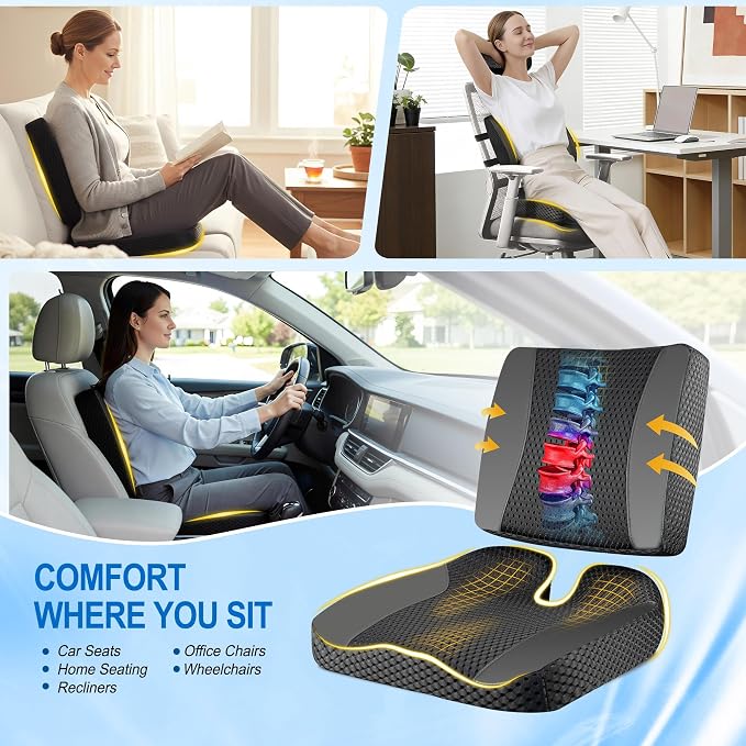 Lofty Aim Car Seat Cushion with Back Support, Lumbar Support Pillow Set | Memory Foam Car Seat Cushions for Driving, Office Chair Cushions for Back and Butt, Support for Trucks, Office Chairs, Black - Image 8