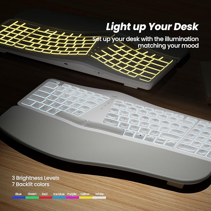 Nulea RT05 Wireless Ergonomic Keyboard, Split Keyboard with Wrist Rest, USB-C Charging, 7-Color Backlight, Natural Typing, Bluetooth and USB Connectivity, Compatible with Windows,Mac - Image 3