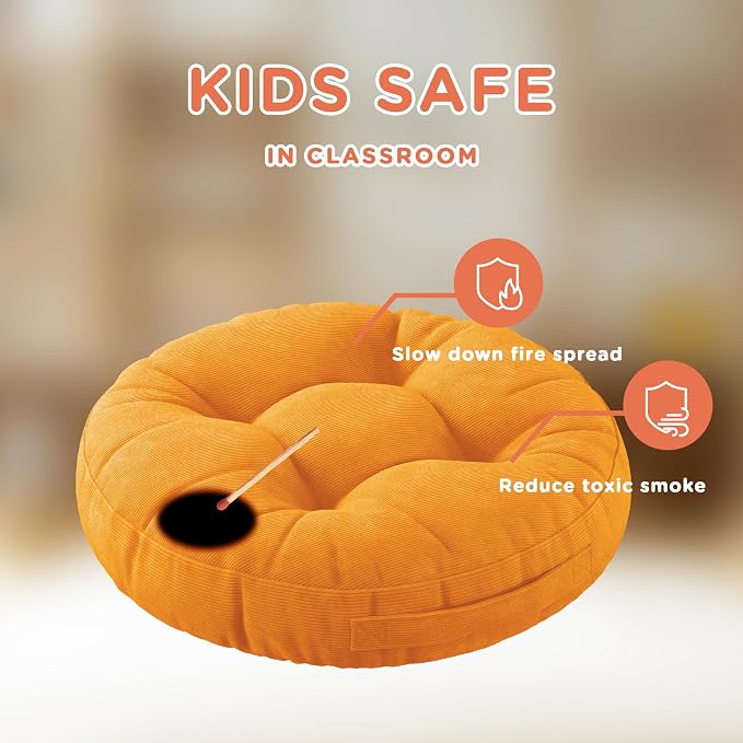 Floor Cushions For Kids 6Pack, Round Flexible Classroom Seating, 15 inch | Waterproof Floor Pillows With Handles, Safe Smolder Resistance Sitting Pillow For Elementary, Daycare & Reading, Vibrant - Image 3