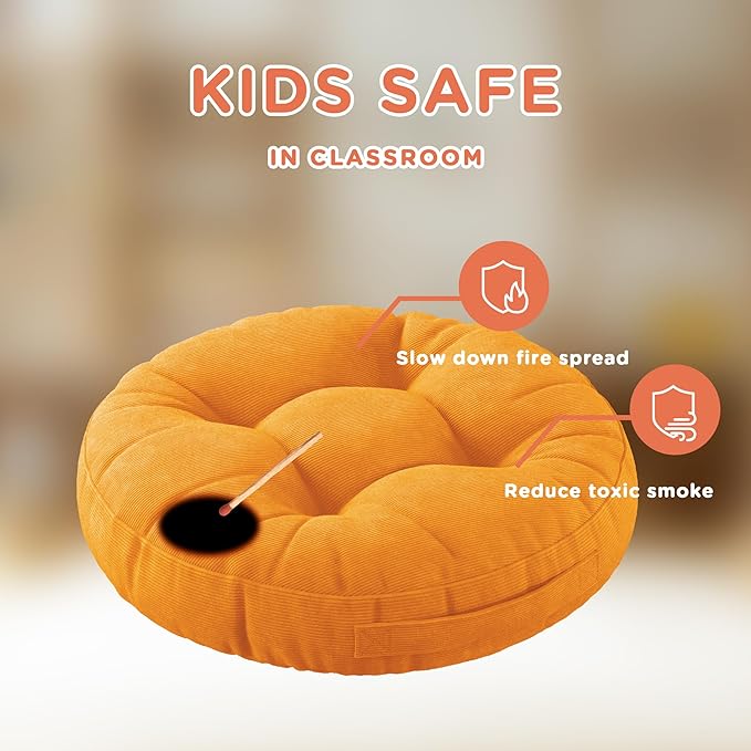 Floor Cushions For Kids 6Pack, Round Flexible Classroom Seating, 15 inch | Waterproof Floor Pillows With Handles, Safe Smolder Resistance Sitting Pillow For Elementary, Daycare & Reading, Assorted - Image 3