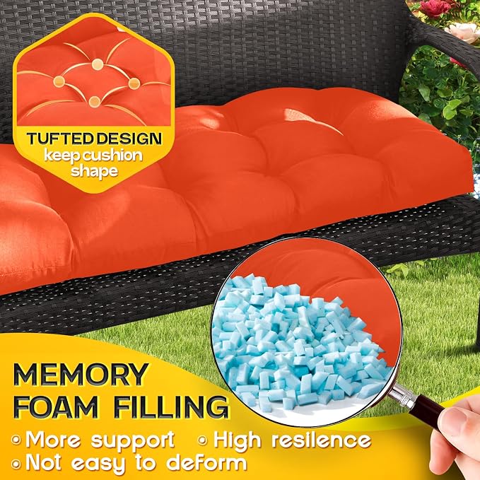 MAGIC ELEPHANT Outdoor Bench Cushion, Memory Foam Loveseat Cushion for Patio Furniture Wicker Chair, Settee Porch Swing Seat Cushion, 44 x 19 Inches (Orange) - Image 4