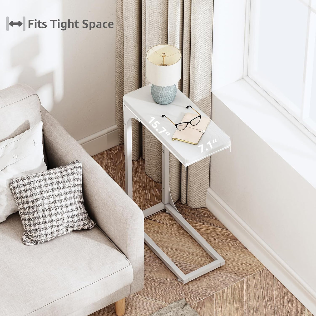 QEEIG Narrow C Table Side Tables Set of 2 (7.1" Width, White) - Image 4