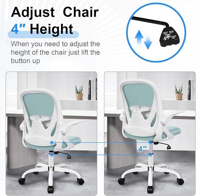 Office Chair Ergonomic Desk Chair with Adjustable Lumbar Support and Height, Swivel Breathable Desk Mesh Computer Chair with Flip up Armrests for Conference Room（Light Blue） - Image 7
