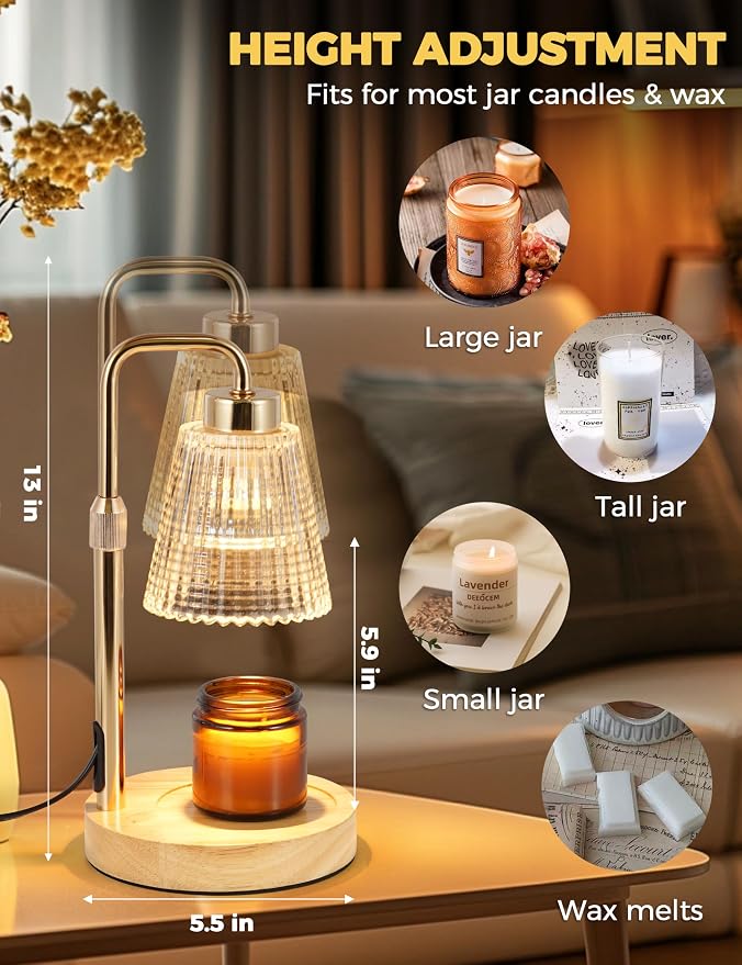 Modern Candle Warmer Lamp with 24h Cycle Timer, Dimmable Wax Melt Warmer | 24h Cycle Timer Dimmable Wax Melt Warmer with 2 Bulbs, Fall Decor for Home Living Room Halloween Decorations Gifts for Mom - Image 5