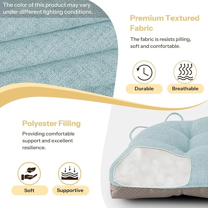 Chair Cushions for Dining Chairs Set of 4, 18"x18"x3", Aqua Blue | Non-Slip with Ties, Tufted, Faux Linen, Seat Cushions for Dining Room Kitchen Breakfast Nook Indoor Home Office Living Room - Image 4