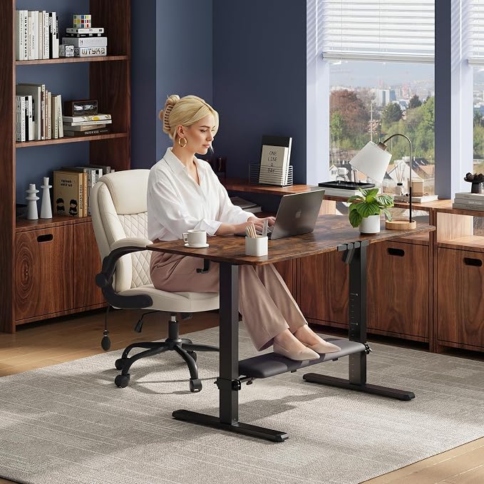 47" x 24" Electric Standing Desk with Adjustable Footrest, Rustic Brown | Height Adjustable Computer Home Office Gaming Desk with 3 Memory Presets & Child Lock, Adjustable Feet, Cable Management - Image 11