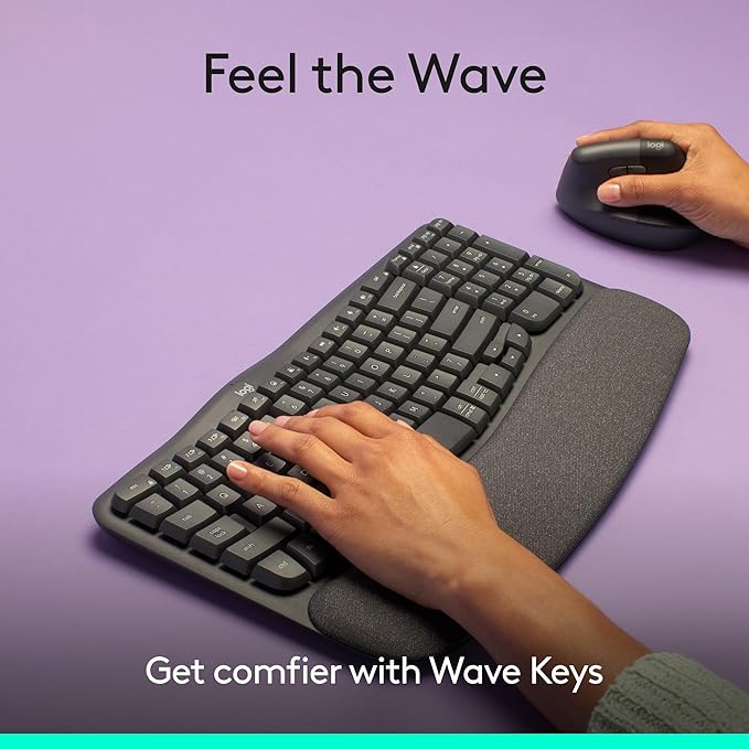Logitech Wave Keys Wireless Ergonomic Keyboard - Graphite | Cushioned palm rest, comfortable natural typing, Easy-Switch, Bluetooth, Logi Bolt receiver, for multi-OS Windows/Mac - Image 2