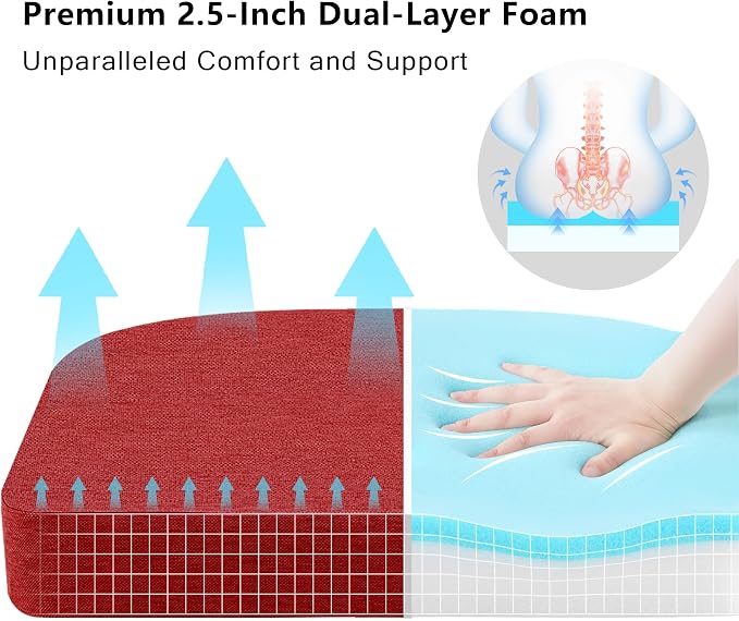 Nordjager Chair Cushions for Dining Chairs, 2 Pack Memory Foam Cushion | 2.5" Thick Chair Cushion; Waterproo Surface with 17" x 16" Size for Kitchen & Dining Chairs, Secure Ties and Washable Cover. - Image 2