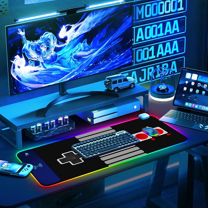 ToLuLu RGB Wireless Charging Gaming Mouse Pad, 7.5/10/15W LED Mouse Pad | Computer Keyboard Mat 10 Light Modes Mousepad, 800x300x4MM Extended Large Big Desk Pad Desk Mat, Game Console Buttons Black - Image 8