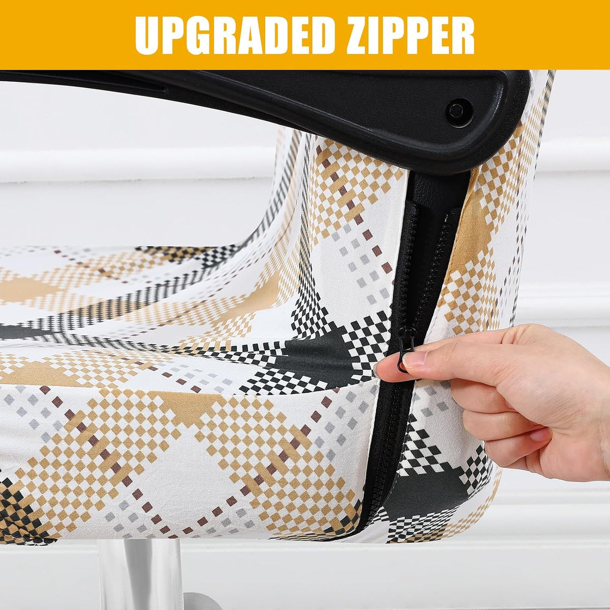 Smiry Office Computer Chair Cover with Armrest Covers, Khaki and Black - Image 2
