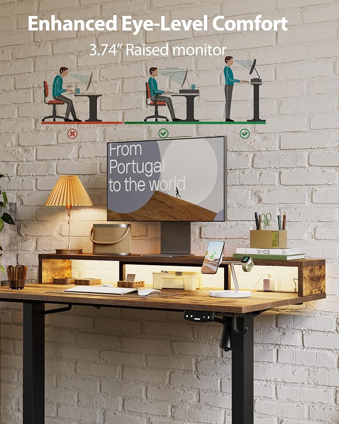 Agilestic 48*24 Inch Electric Standing Desk with Shelf & Led, Rustic Brown | Electric Height Adjustable, Outlets&Led, Monitor Stand, Sturdy Steel Frame, Memory Presets, Hooks, 154 lbs, Splice Board - Image 8