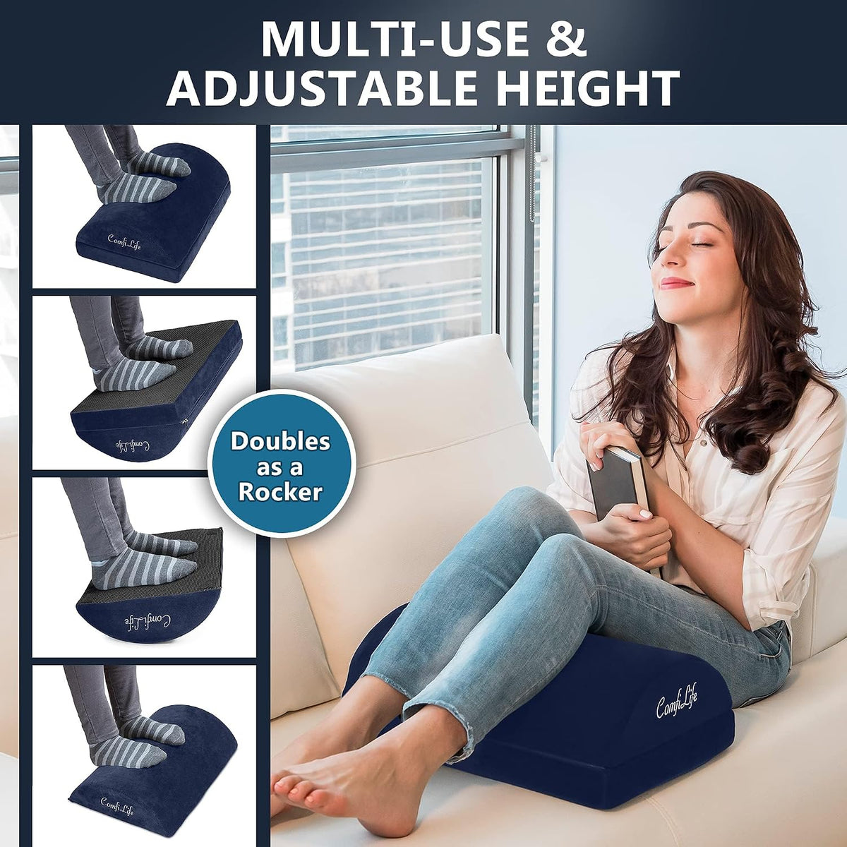 ComfiLife Foot Rest for Under Desk at Work – Adjustable Height Memory Foam Foot Stool for Under Desk, Office Chair & Gaming Chair – Ergonomic Footrest for Back & Hip Pain Relief (Navy) - Image 6