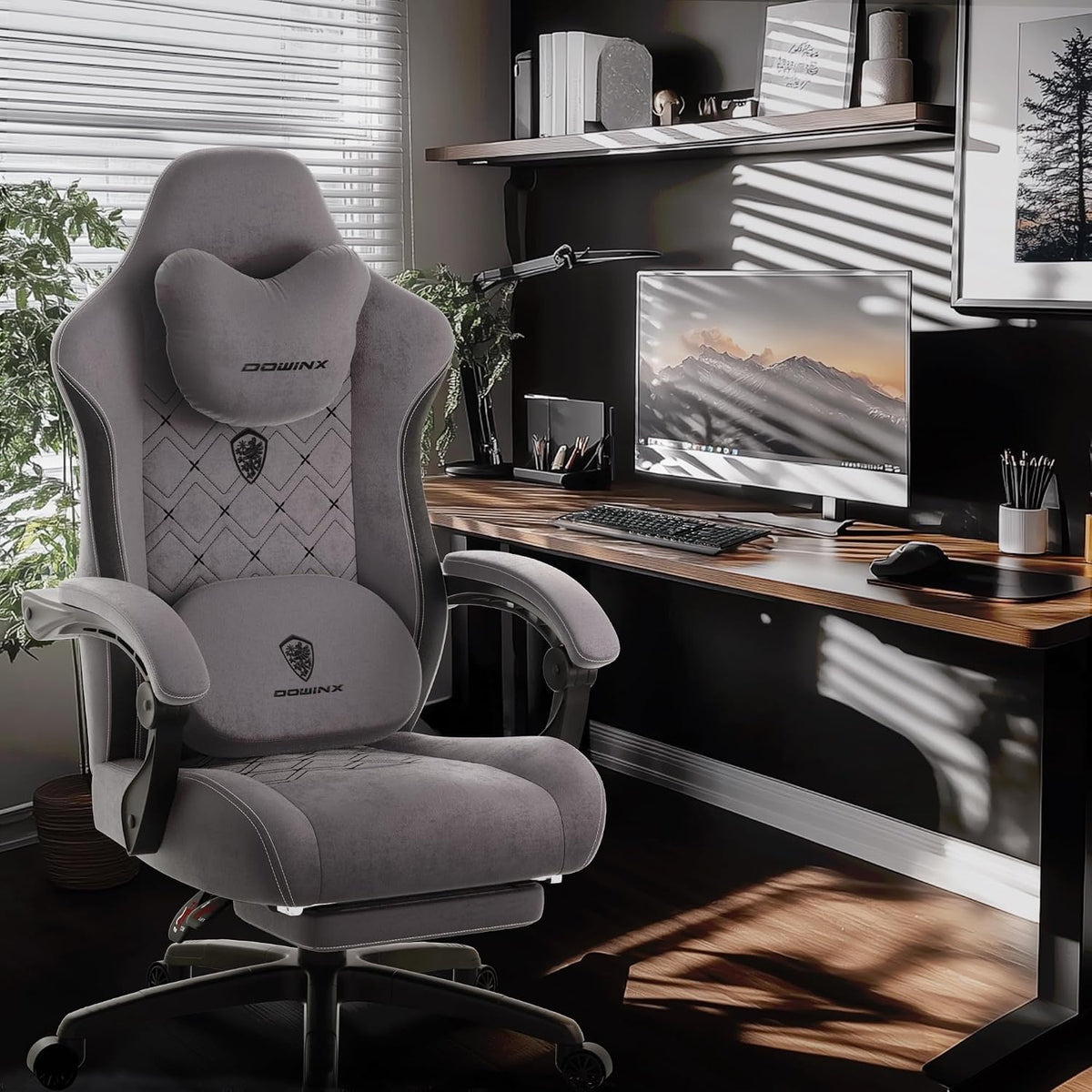 Dowinx Gaming Chair with Heated Massage Lumbar Support,Big and Tall Fabric Gaming Chairs for Adults with Footrest, Ergonomic Computer Game Chair with Poket Spring Cushions, 350lbs, Gray - Image 8