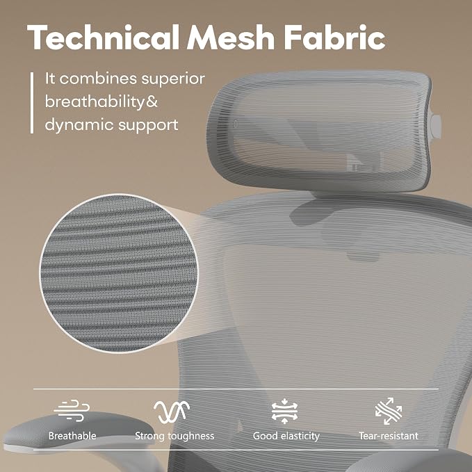 Ergonomic Office Chair with Memory Foam Seat, Computer Desk Chair | 3.5" Memory Foam Cushion, 3D Adjustable Headrest, Lumbar Support, Flip-Up Armrests, Breathable Mesh, 330LBS Weight Capacity - Image 8