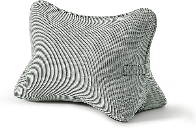 Pat. Pend. Corduroy Lumbar Support Back Pillow for Sitting Up & Reading, Ergonomic Triangle Back Support Cushion for Sofa, Armchair & Bed, Removable Washable Cover, Grey Green by Ailuteie