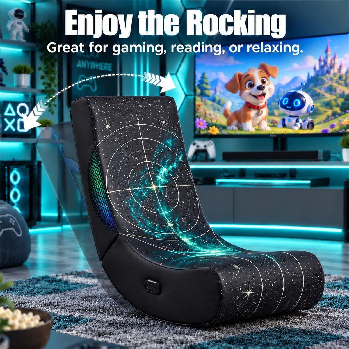 Foldable Floor Gaming Chair Rocker for Adults | Kids, LED Lights - Image 4