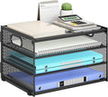 Subekyu Paper Letter Tray Organizer for Desk, Black Metal Mesh Desk File Sorter Organizer with Handle and 2 Sliding Trays for Home Office School Supplies Organization by SUBEKYU