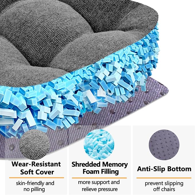 MAGIC ELEPHANT Chair Cushions for Dining Chair, Shredded Memory Foam Kitchen Chair Cushions Set of 4, Non-Slip Thick Dinning Room Chair Pads Seat Cushions, 15.5" x 15.5" x 4" (Grey) - Image 2