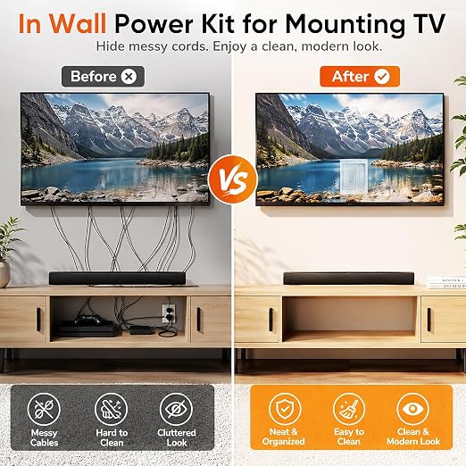 in-Wall Cable Management Kit, Recessed TV Outlet for Wall Mount TV(No Wire) | Integrated Embedded Design, Perfectly Compatible with Structured Cabling - Image 6