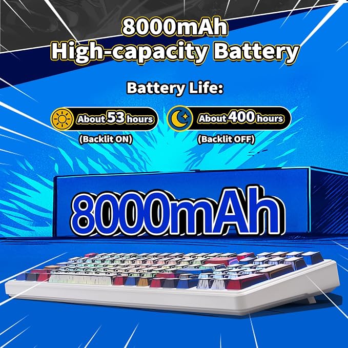 Aula F99 Wireless Mechanical Keyboard Creamy Computer Gaming Keyboards | 8000mAh Rechargeable,Hot Swappable Custom,RGB Backlit,Tri-Mode BT5.0/2.4GHz/USB-C,Pre-lubed Linear Switches,Gasket Structure - Image 5