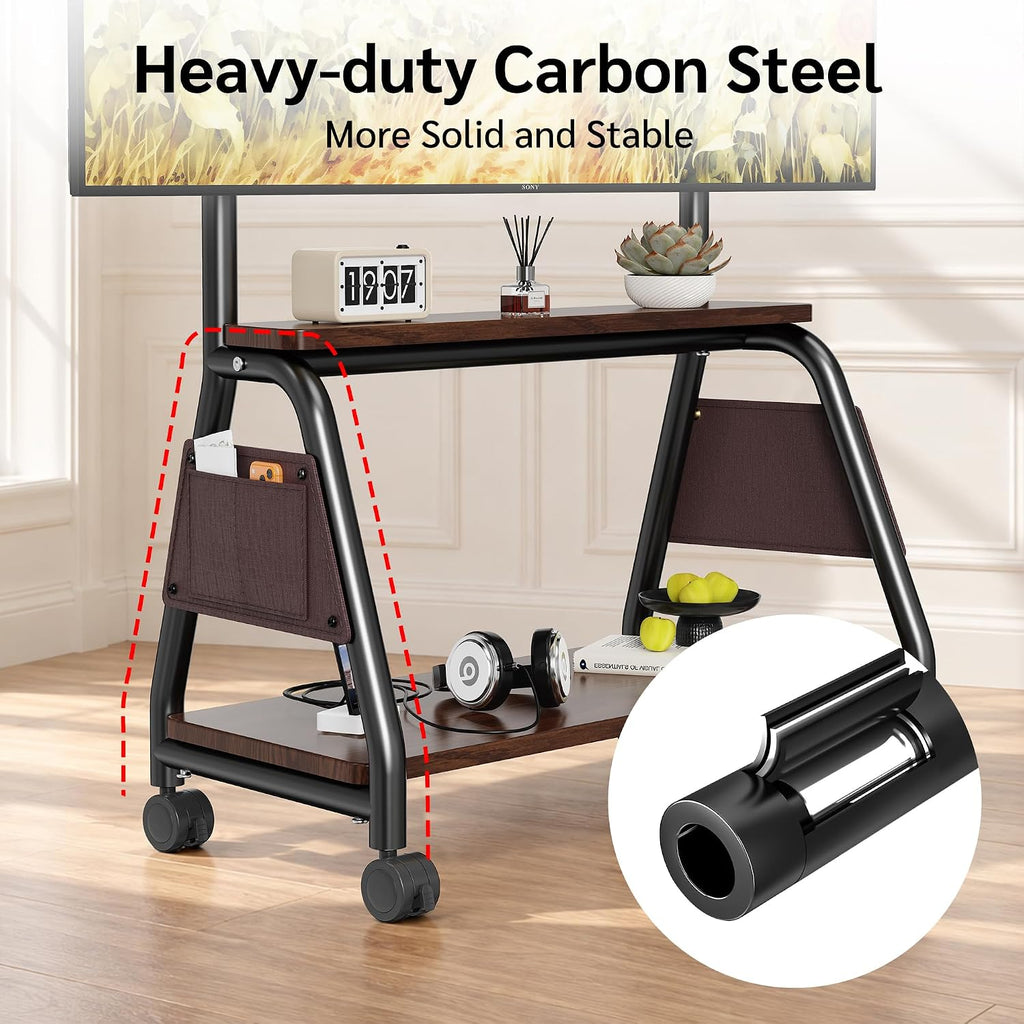 Mobile TV Stand on Wheels for 32-75 Inch TVs Heavy-Duty Rolling TV Cart - Image 6