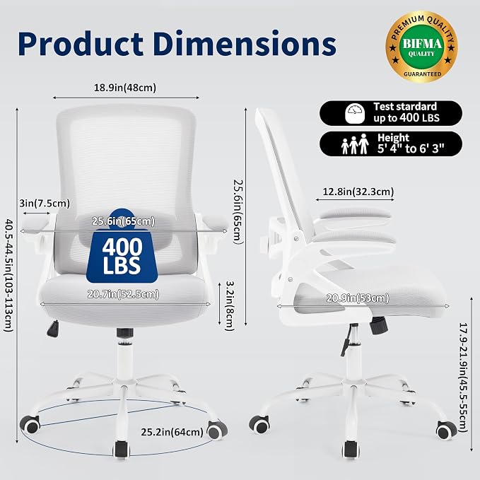 Ergonomic Office Chair Desk Chair with Adjustable Lumbar Support | Mesh Computer Chair Home Office Desk Chair with Flip-up Armrests Executive Task Chair Comfy Mesh Gaming Chair(Gray) - Image 2