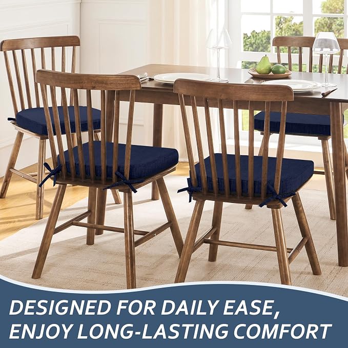 Basic Beyond Chair Cushions for Dining Chairs 4 Pack, Kitchen Chair Cushions with Ties and Non Slip Backing, 16 x 16 inches Chair Pads for Dining Chairs (Navy) - Image 7