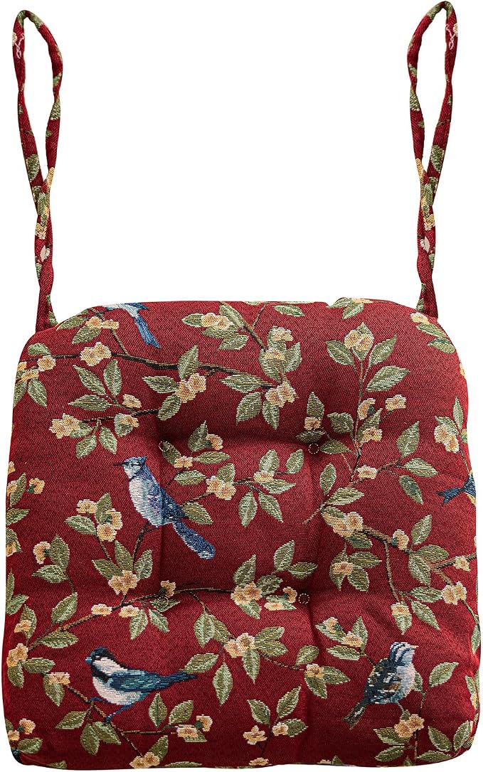 vctops Farmhouse Brid Print Chair Cushions with Ties U-Shaped Soft Comfortable Chair Pads Non Slip Seat Cushions for Indoor Dining Room and Kitchen Chairs (Red,18"x18") by vctops