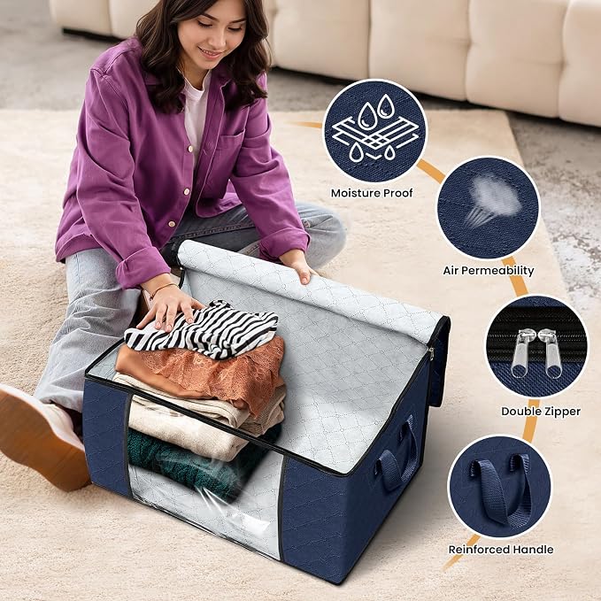 Fab totes 8 Pack Storage Bags for Clothes Blanket Storage Bins with Lids | Foldable Closet Organizers with Zippers,Window and Handles,Fabric Storage Bins for Sweater,Comforter,Bedding,Dorm essentials - Image 4
