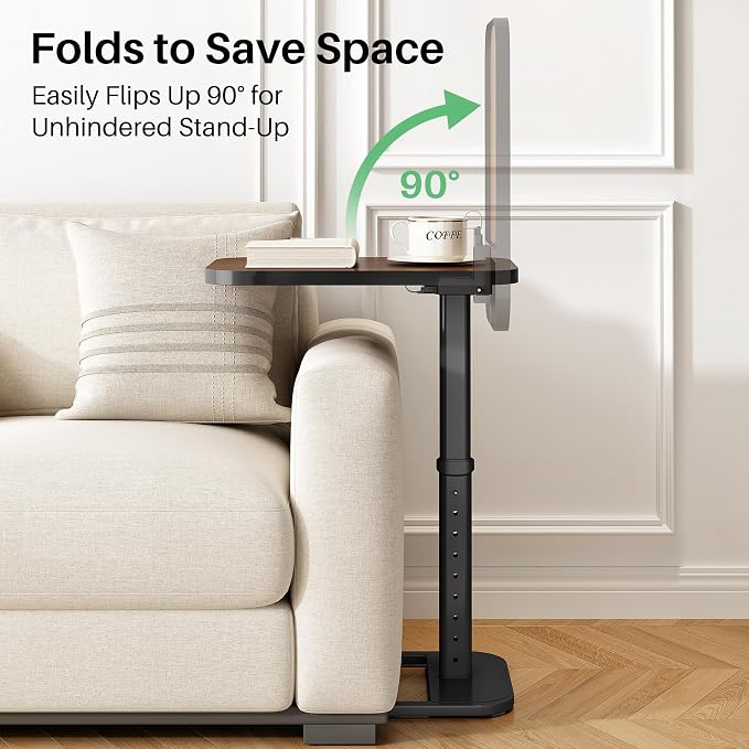 Kitstorack Upgraded TV Tray Table with Panel Lock, 90° Flip-Over Design & Adjustable Height, Sofa Arm Side Table for Eating, Laptop, Couch, Bed, or Small Spaces, Espresso - Image 4