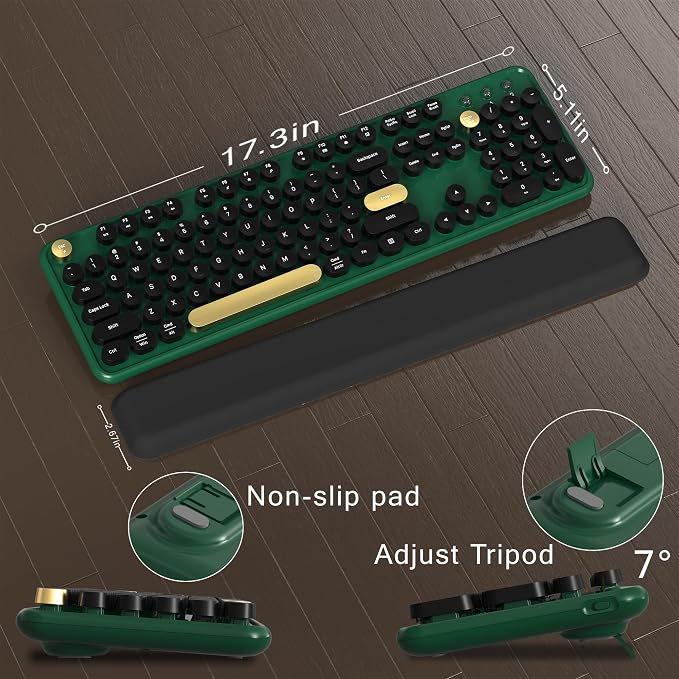 Colorful MPTOG Wireless Computer Keyboard and Mouse Combo (Dark Green) | Retro Round Typewriter Keycaps, Power Switch, Ergonomic Design, 2.4GHz Wireless for Windows, Mac, PC - Image 6
