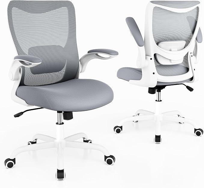 Office Chair, Ergonomic Desk Chair with Adjustable Lumbar Support and Flip up Armrest, Breathable Mesh Computer Chair for Home Office, Gray - Image 9