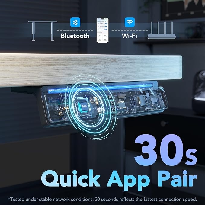 HUANUO AI-Powered Electric Standing Desk with Smart APP, Work with Alexa & Google, Adjustable Height, 6 Memory Settings, Sedentary Reminder, Ergonomic Sit-Stand Desk, 32-inch, Light Walnut | AI App & Voice Control via Alexa, Google Assistant & Siri Sho... - Image 7