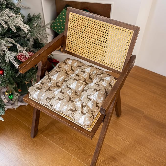 vctops Christmas U-Shaped Chair Cushions with Ties (Pattern I,16"x16") | Soft Comfortable Linen Textured Chair Pads Non Slip Seat Cushions for Indoor Dining Room and Kitchen Chairs - Image 3