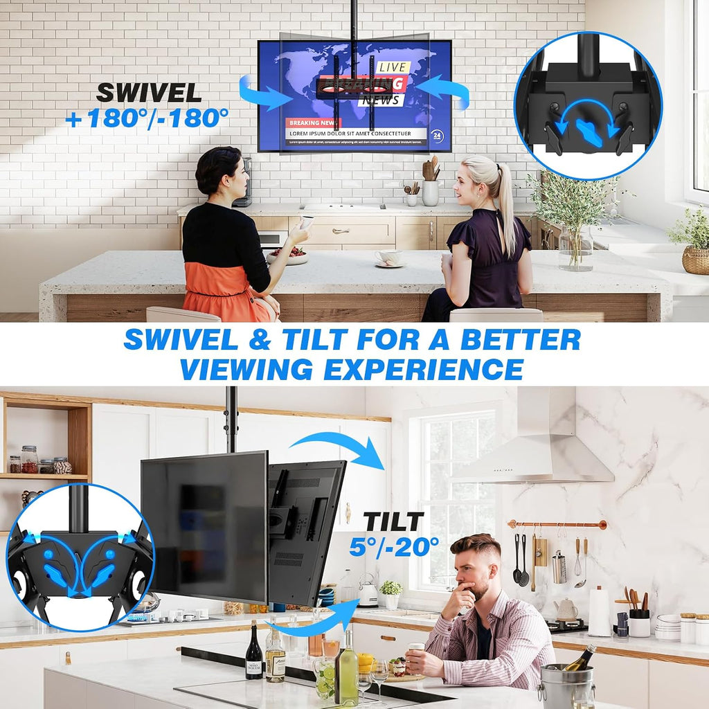 Rfiver Dual Ceiling TV Mount, 360° Swivel Tilt Bracket for 32-65 Inch TVs - Image 3