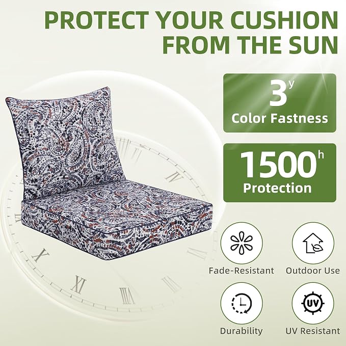 Favoyard Outdoor Deep Seat Patio Cushions Set, 19" x 19", Rainproof, Garden | Fade Resistant, Removable Bottom & Back Cushion, Tie Straps for Patio Furniture, Rocking Chair, Sofa Couch, Teardrop Blue - Image 6