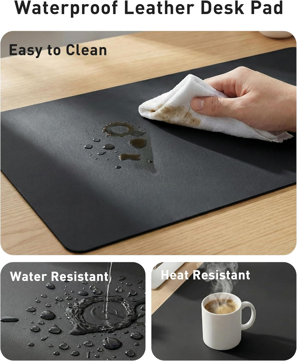 Aothia Faux Leather Desk Mat - Large Mouse Pad, Non-Slip PU Leather Blotter, Waterproof Writing Surface for Office and Home (Black, 63" x 17") - Image 7