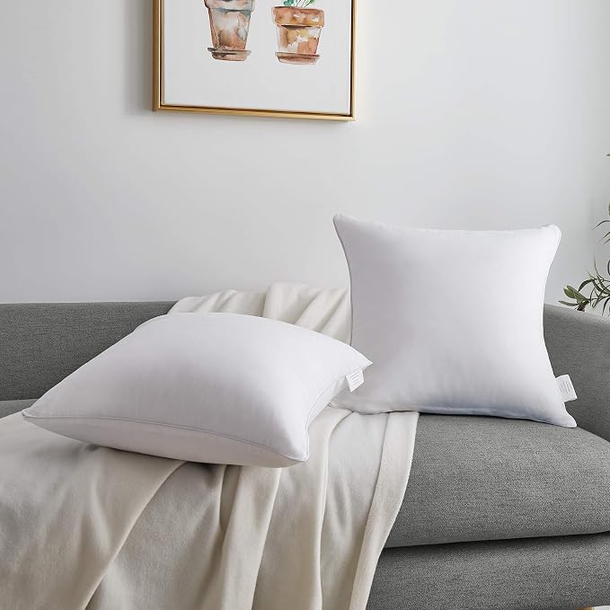 Oubonun 16 x 16 Throw Pillow Inserts Set of 2-100% Cotton Cover - White Couch Bed Decorative Pillow Pair - Image 7