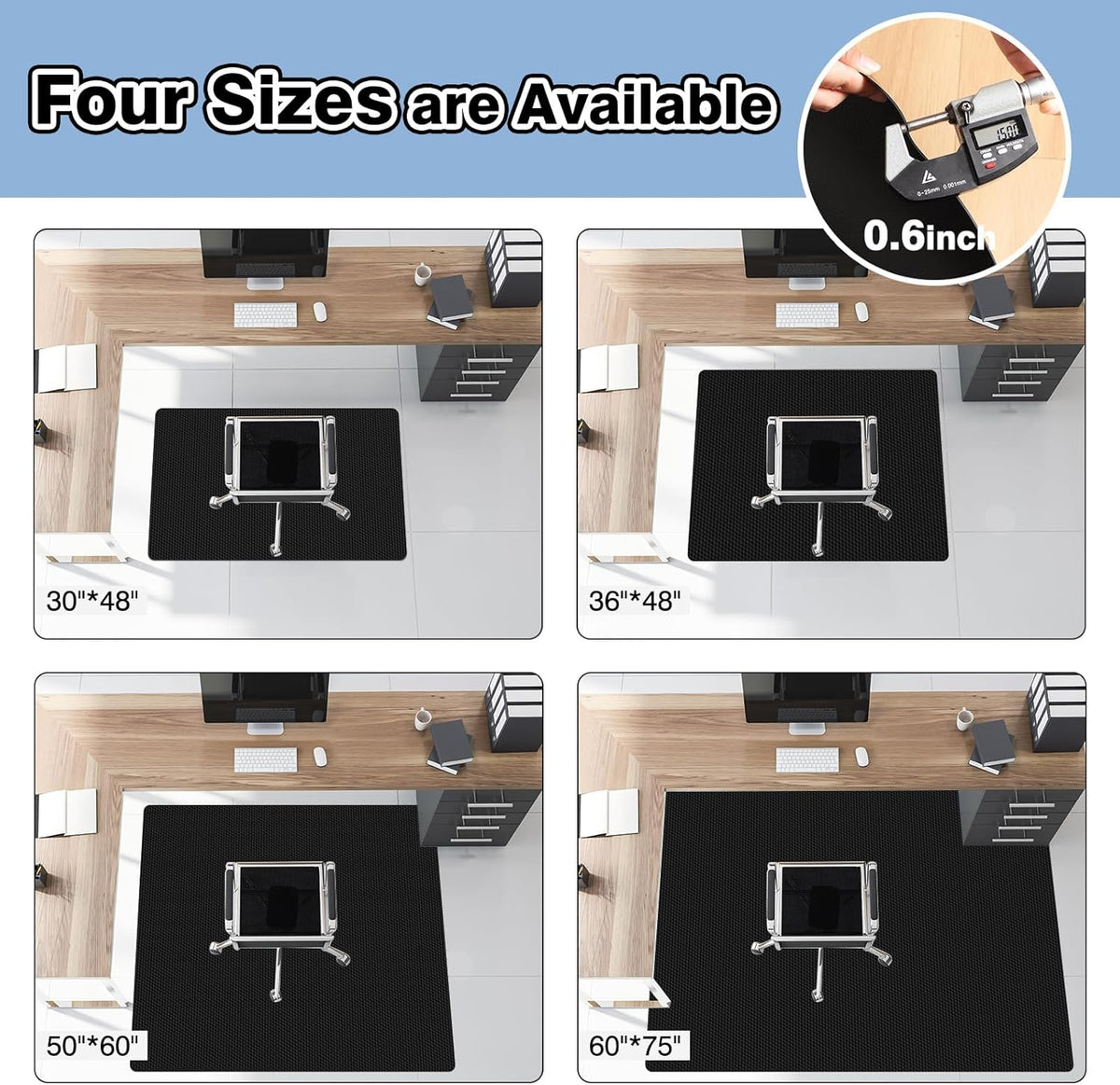 60” x 75” Waterproof Chair Mat for Hardwood, Office Chair Mat for Rolling Chair, Desk Mat for Hardwood Floor, Floor Mat for Home Office, Anti-Slip PVC Floor Protector for Gaming Room - Image 6