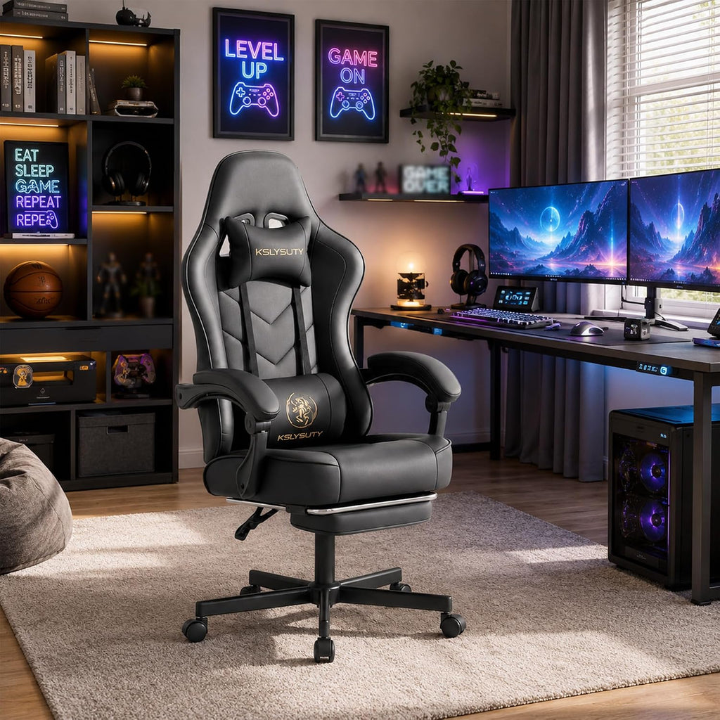 Office Desk Computer Gaming Chair for Adults, Ergonomic High Back Gamer Chair with Massage and Pocket Spring Cushion, Swivel Comfy Video Game Chairs with Footrest and Lumbar Support (Black) - Image 5