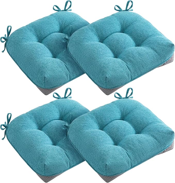 MAGIC ELEPHANT Chair Cushions for Dining Chairs, Memory Foam Kitchen Chair Cushions Set of 4, Non-Slip Thick Dining Room Chair Pads Seat Cushions, 15.5" x 15.5" x 4" (Aqua Blue) by Magicelephant