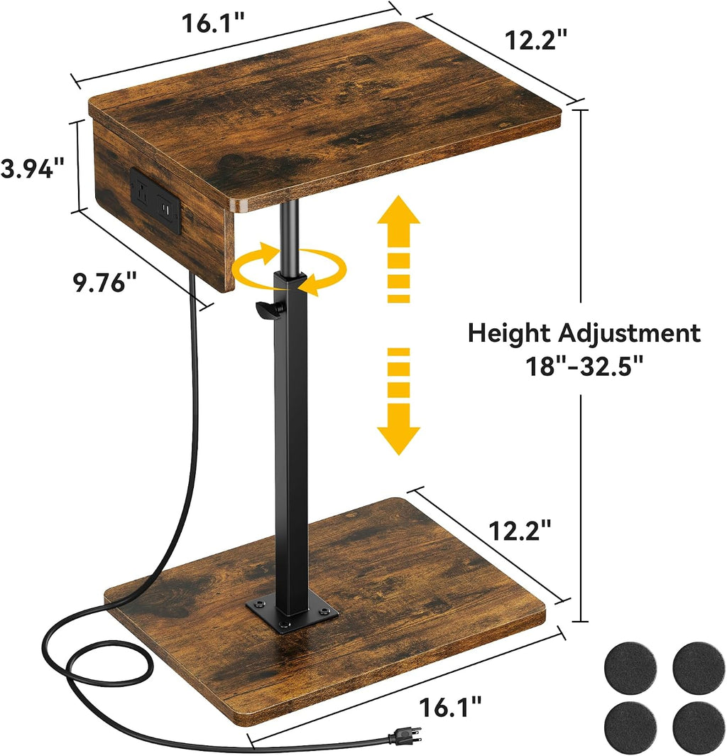 C Shaped End Table with Charging Station, Adjustable Height C Table End Table, 360°Swivel TV Tray Table for Small Spaces, Rounded Corners Couch Table, Side Tables Living Room for Sofa,Chair,Snack,Bed - Image 3