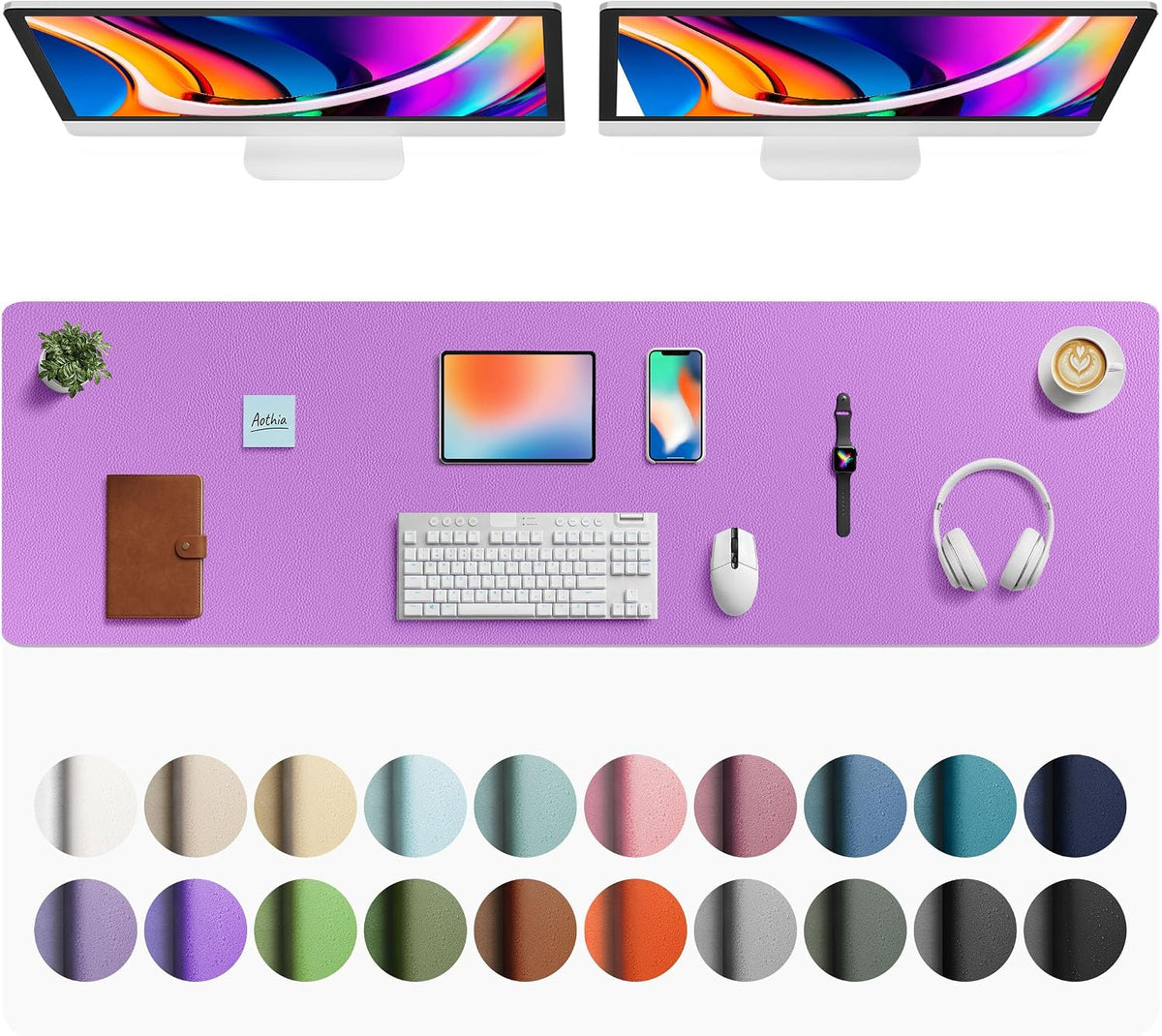 Aothia Faux Leather Desk Mat - Large Mouse Pad, Non-Slip PU Leather Blotter, Waterproof Writing Surface for Office and Home (Iris Violet, 63" x 17") by Aothia