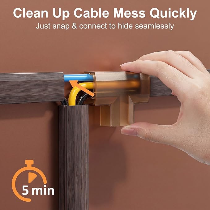 Yecaye TV Cord Hider, 125in Cord Cover, W1.18in H0.6in, Darkwood | Large Cable Hider, Wire Covers for 4 Cords, Cable Raceway Wire Hiders for TV on Wall, Cable Cover Cord Concealer - Image 3