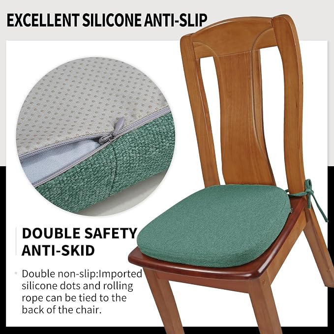 SINOSSO 1 Pack Memory Foam Chair Cushions for Dining Chair, Friendly Woven Fabric 16" U-Shape Comfortable Kitchen Chair Pad, Removable Slip Resistant Seat Cushion (1 Piece, Green) - Image 4