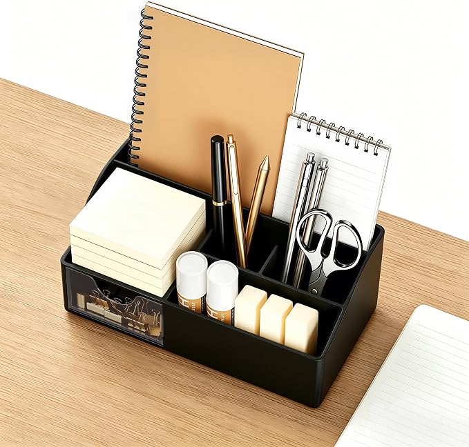 HBlife Acrylic Desk Organizer with Drawer, Pen & Pencil Holder, Multifunctional Desktop Caddy for Office Supply and Organization - Image 5