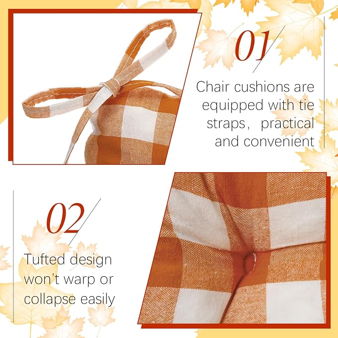 Geetery 4 Pack Chair Cushions, 16" x 15",Orange and White,Plaid - Image 4