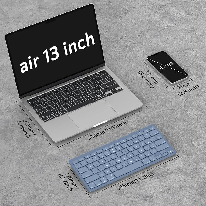 OMOTON Wireless Keyboard for Mac, Bluetooth Stable, No Numpad, Travel Size | macOS Hotkeys, AAA Battery Powered, Compact Portable for Coffee Shop Office, Ergonomic for MacBook Pro/Air/Neo/iMac, Blue - Image 3