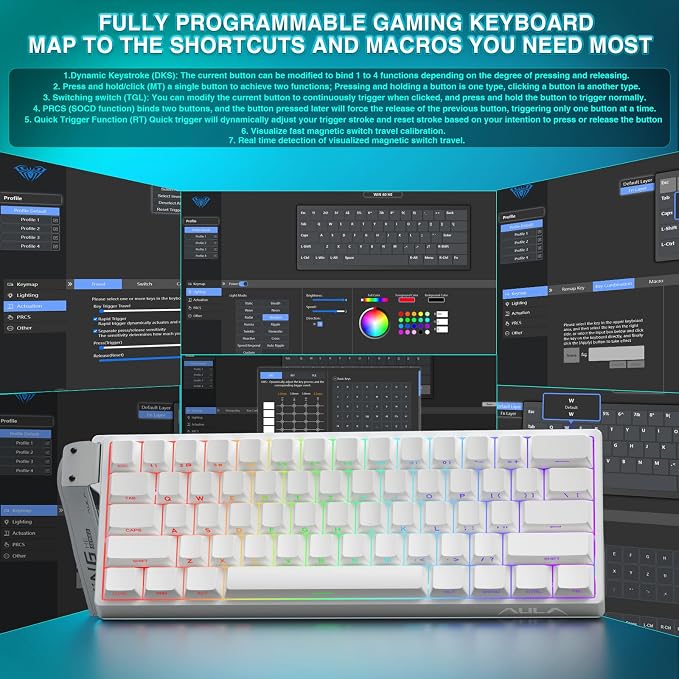 Aula WIN60 HE - 60% Mechanical Gaming Keyboard Wired, Hall Effect Magnetic Switch Hot Swappable, Adjustable Actuation RT Mode, 8000 Hz Polling Rate, RGB Keyboard 60 Percent Compact Design for PC - Image 8
