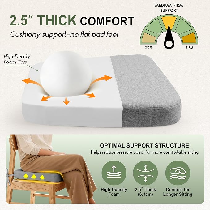 kingphenix Chair Cushions for Dining Chairs, Set of 4, 2.5 Inches Thick | High-Density Foam Kitchen Chair Cushions with Ties, Non-Slip Bottom and Removable Machine-Washable Covers, 17 x 16 in, Gray - Image 2